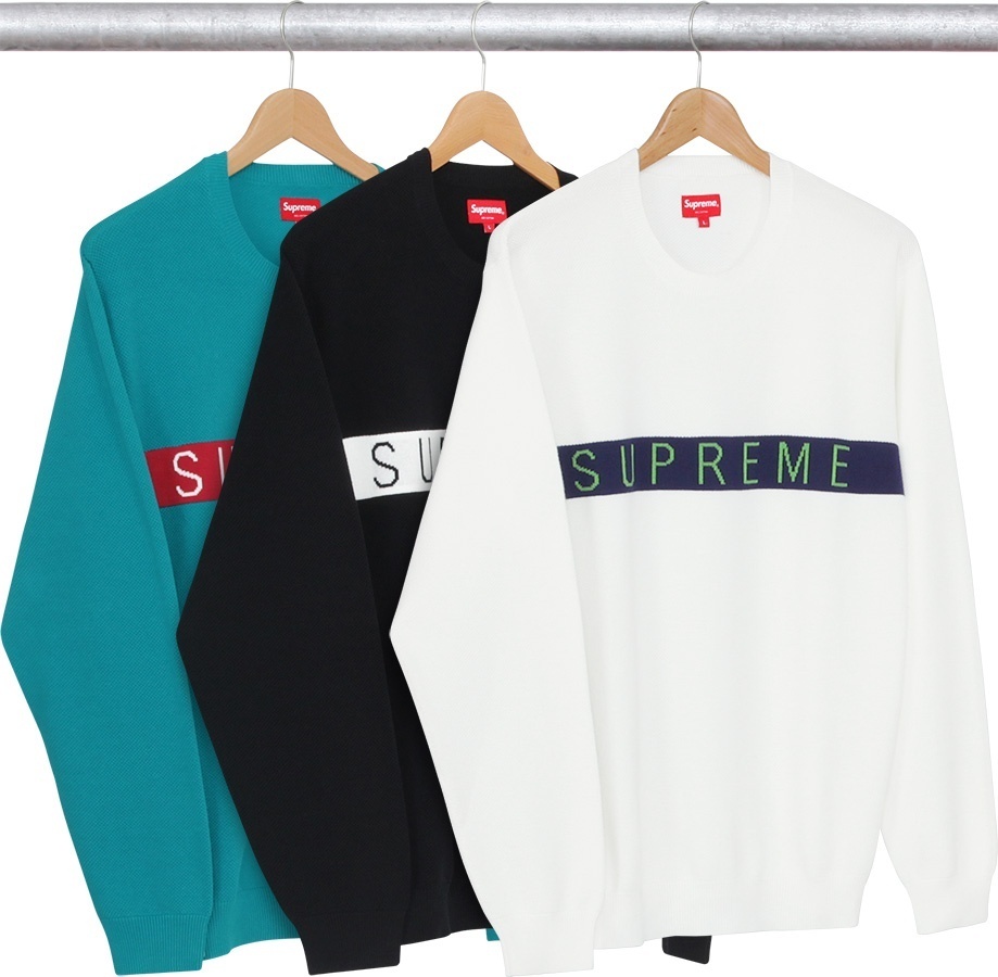 Logo Stripe Pique Crewneck